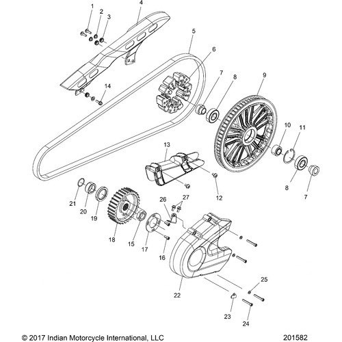 Drive Train, Sprockets, Guards & Belt All Options - 2022 Indian Scout Rogue Schematic-20471 OEM Schematic