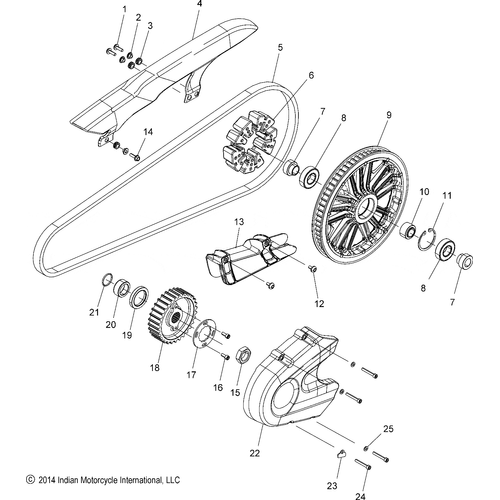 Drive Train, Sprockets, Guards & Belt N17msa00/Msb00 All Options - 2017 Indian Scout 1200 Schematic-27163 OEM Schematic