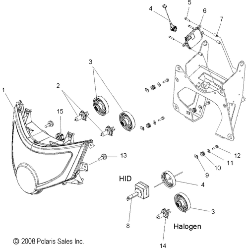 Electrical, Headlight - 2009 Victory Vision Street/Ness/Touring/10Th Ann. - V09Sb36/Sc36/Sd36/Sz36 Schematic 4503 OEM Schematic