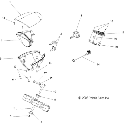 Electrical, Headlight, Vegas/Vegas Low - 2009 Victory Vegas/Vegas 8 Ball/Vegas Low All Options - V09Ab26/Gb26/Lb26 Schematic 4432 OEM Schematic