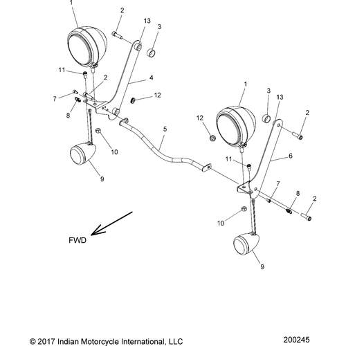 Electrical, Light Bar And Turn Signal, Front All Options - 2018 Indian Springfield Schematic-26251 OEM Schematic