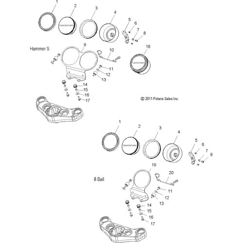 Electrical, Speedometer - 2012 Victory Hammer S/8 Ball All Options - V12Hs36/Ha36 Schematic 3152 OEM Schematic