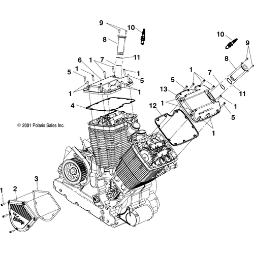 Engine, Cam And Valve Covers - 1999 Victory Standard Cruiser - V99Cb15Laz Schematic 8647 OEM Schematic