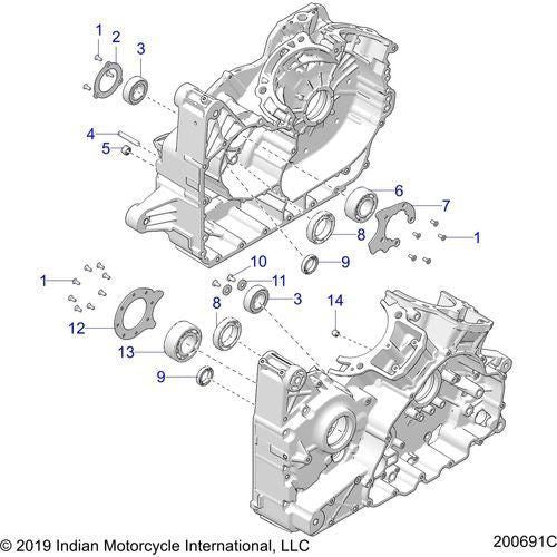Engine, Crankcase Bearings All Options - 2020 Indian Challenger Base/Limited Schematic-25276 OEM Schematic