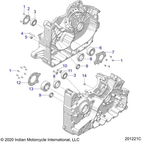 Engine, Crankcase Bearings All Options - 2022 Indian Challenger Limited Schematic-22023 OEM Schematic