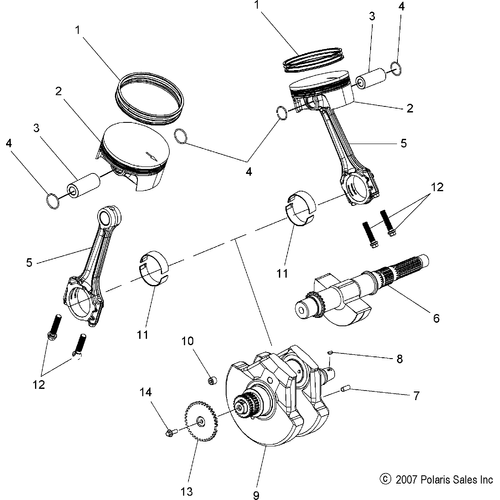 Engine, Crankshaft And Piston - 2012 Victory Vegas/8 Ball/Zness All Options - V12Gb36/Ga36/Zb36 Schematic 3384 OEM Schematic