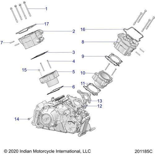 Engine, Cylinder And Cylinder Head Mntg - 2022 Indian Ftr 1200 Carbon Schematic-21170 OEM Schematic
