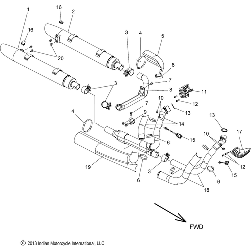 Engine, Exhaust All Options - 2016 Indian Springfield Schematic-27657 OEM Schematic
