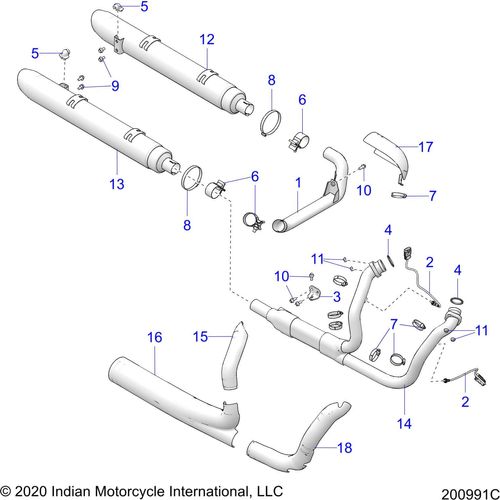 Engine, Exhaust All Options - 2021 Indian Roadmaster Dark Horse Schematic-22785 OEM Schematic