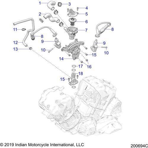 Engine, Ignition, Thermostat Housing Asm. All Options - 2022 Indian Challenger Limited Schematic-22026 OEM Schematic