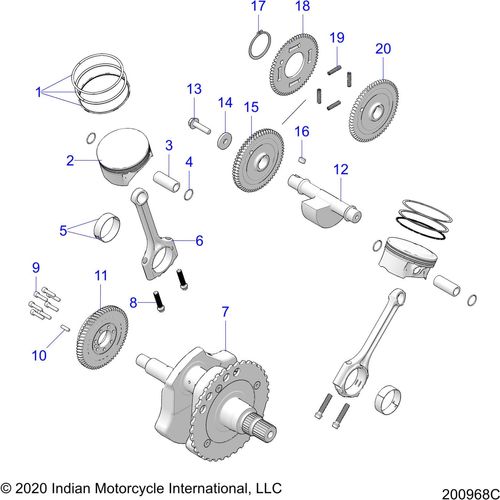 Engine, Piston & Crankshaft All Options - 2022 Indian Chief Bobber Dark Horse 116 Schematic-21718 OEM Schematic