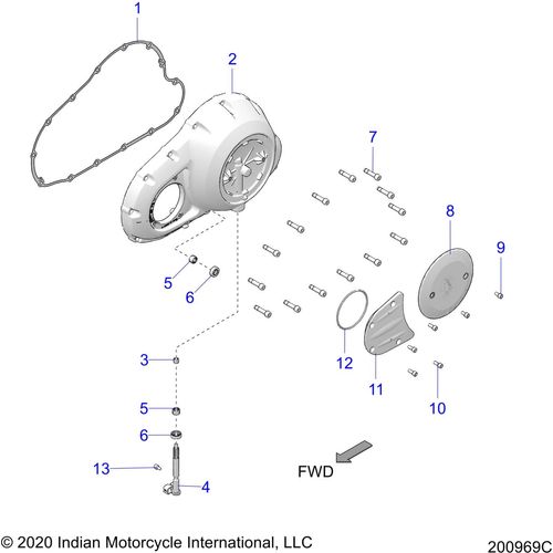 Engine, Primary Cover Asm. All Options - 2021 Indian Roadmaster Dark Horse Schematic-22851 OEM Schematic