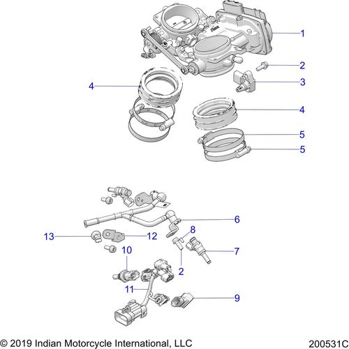 Engine, Throttle Body And Fuel Rail - 2019 Indian Ftr 1200 Schematic-25773 OEM Schematic