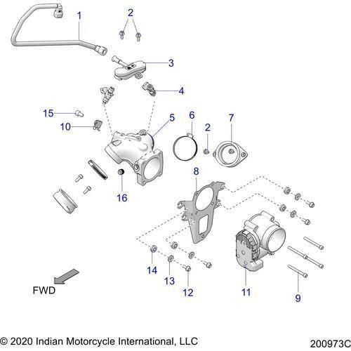 Fuel System, Fuel Clam Shell/Throttle Body All Options - 2021 Indian Chieftain Premium Schematic-23162 OEM Schematic