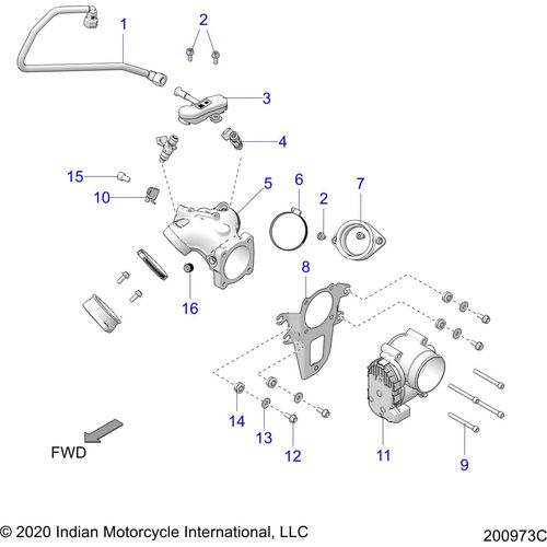 N/A OEM Schematic Fuel System, Fuel Clam Shell/Throttle Body All Options - 2021 Indian Springfield Dark Horse Intl Schematic-22243