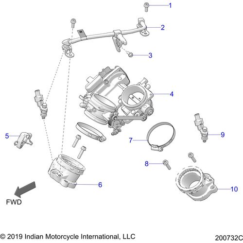 Fuel System, Fuel Rail/Throttle Body All Options - 2021 Indian Challenger Dark Horse Schematic-23809 OEM Schematic