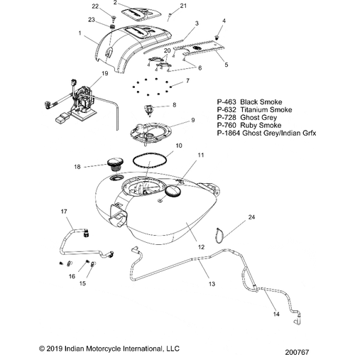 Fuel System, Fuel Tank Asm. All Options - 2020 Indian Chieftain Dark Horse Schematic-24881 OEM Schematic