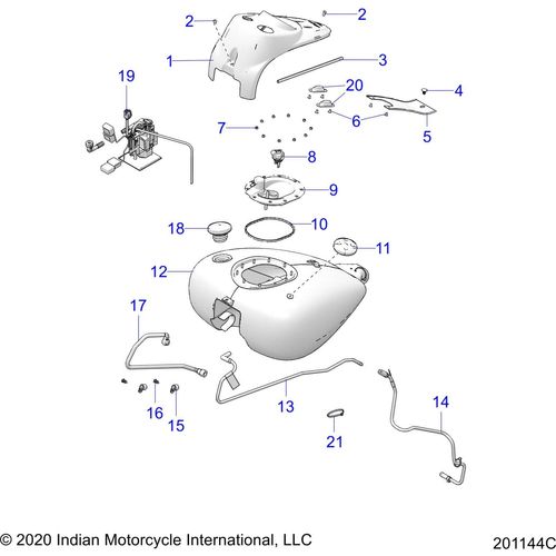 Fuel System, Fuel Tank Asm. N21tvdaa/N21tvdca All Options - 2021 Indian Chief Vintage Dark Horse 111 Schematic-23537 OEM Schematic