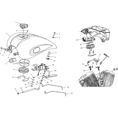 Fuel System, Fuel Tank, Lines And Throttle Body - 2003 Victory Victory Vegas All Options - V03Gb16 Schematic 5792 OEM Schematic