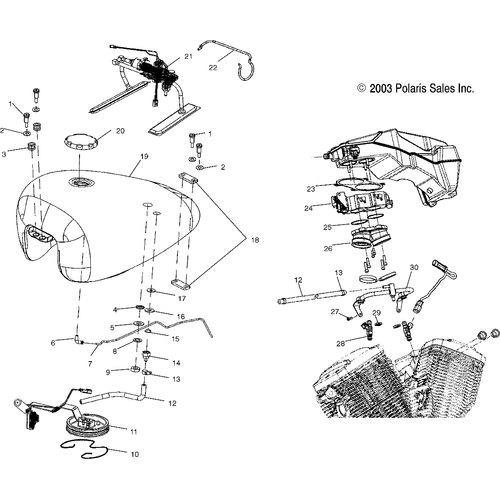 Fuel System, Fuel Tank, Lines And Throttle Body - 2004 Victory Ca Touring Cruiser All Options - V04Tb16 Schematic 5542 OEM Schematic