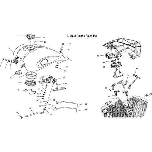 Fuel System, Fuel Tank, Lines And Throttle Body - 2004 Victory Victory Vegas All Options - V04Gb16/Nc16 Schematic 5643 OEM Schematic