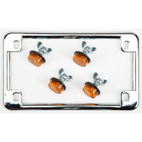 Western Powersports License Plate Frame License Plate Frame W/4 Amber Reflectors Chrome by Chris Products 0601