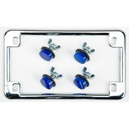 Western Powersports License Plate Frame License Plate Frame W/4 Blue Reflectors Chrome by Chris Products 0603