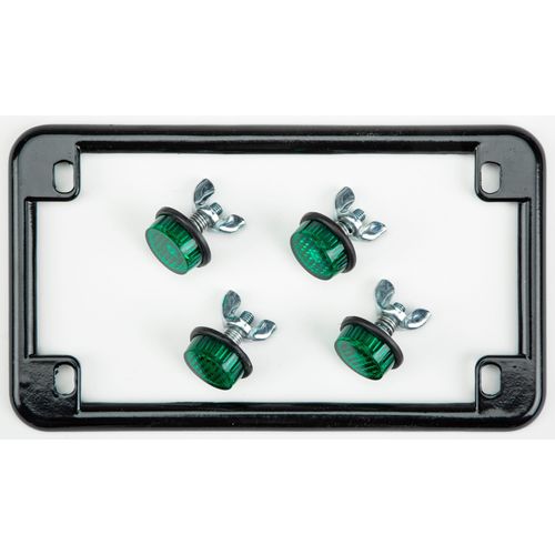 Western Powersports License Plate Frame License Plate Frame W/4 Green Reflectors Black by Chris Products 0614