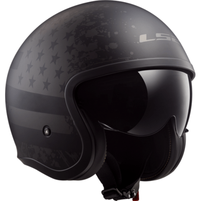 LS2 USA Open Face 3/4 Helmet Open Face Helmet Black Flag - Matte Black - Spitfire by LS2