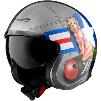LS2 USA Open Face 3/4 Helmet Open Face Helmet Bomb Rider - Gloss Brushed Alloy - Spitfire by LS2