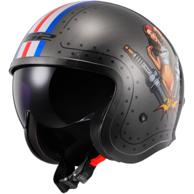 LS2 USA Open Face 3/4 Helmet Open Face Helmet Spark - Gloss Brushed Alloy - Spitfire by LS2