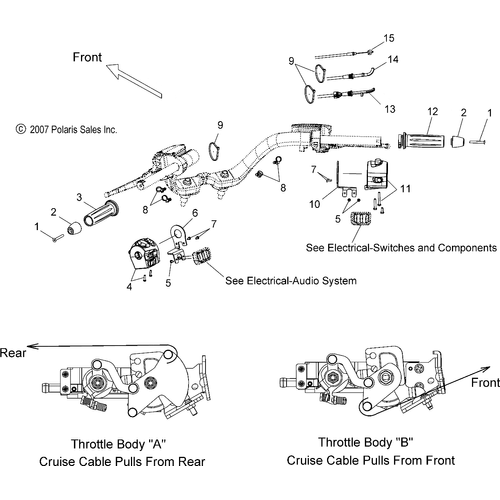 Steering, Handlebar Controls - 2009 Victory Vision Street/Ness/Touring/10Th Ann. - V09Sb36/Sc36/Sd36/Sz36 Schematic 4533 OEM Schematic