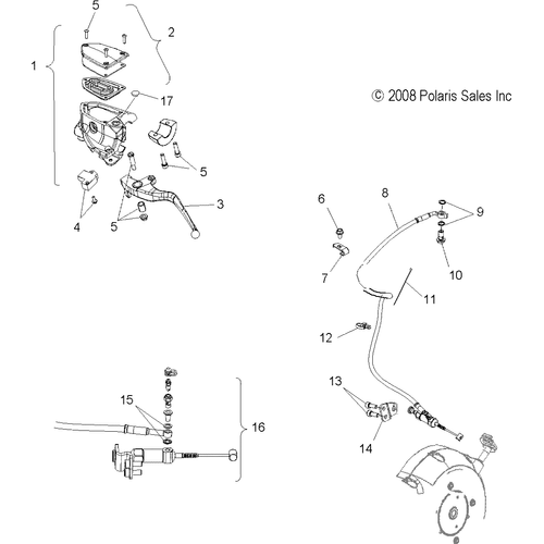 Steering, Hydraulic Clutch Lever And Hose - 2009 Victory Vision Street/Ness/Touring/10Th Ann. - V09Sb36/Sc36/Sd36/Sz36 Schematic 4535 OEM Schematic