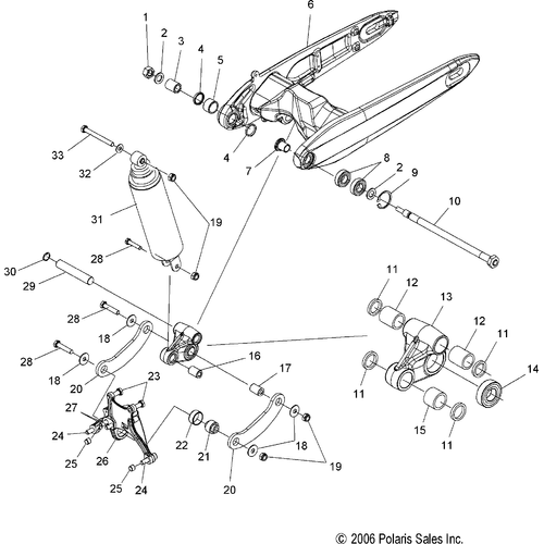 Suspension, Rear And Swing Arm - 2007 Victory Kingpin/Tour All Options - V07Cb26/Cd26 Schematic 4987 OEM Schematic