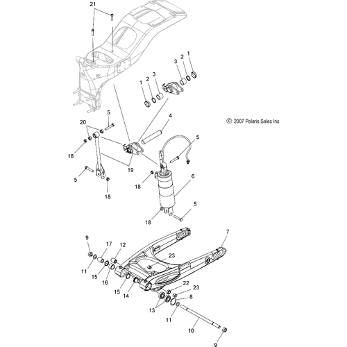 Suspension, Rear Asm., Swing Arm And Shock - 2009 Victory Vision Street/Ness/Touring/10Th Ann. - V09Sb36/Sc36/Sd36/Sz36 Schematic 4538 OEM Schematic