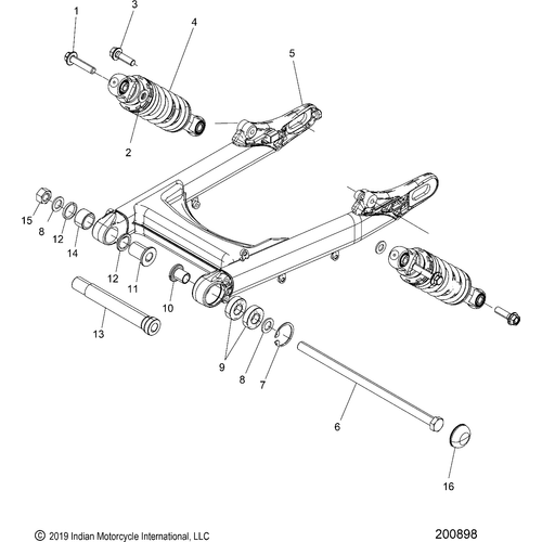 Suspension, Rear Asm., Swing Arm And Shocks All Options - 2020 Indian Scout Bobber Sixty Schematic-24117 OEM Schematic