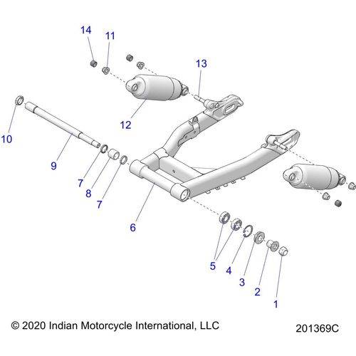 Suspension, Rear Asm., Swing Arm And Shocks All Options - 2022 Indian Chief Bobber Dark Horse 116 Schematic-21770 OEM Schematic