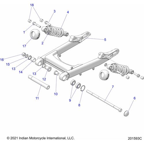 Suspension, Rear Asm., Swing Arm And Shocks All Options - 2022 Indian Scout Bobber/Bobber TwentyMt Schematic-20582 OEM Schematic