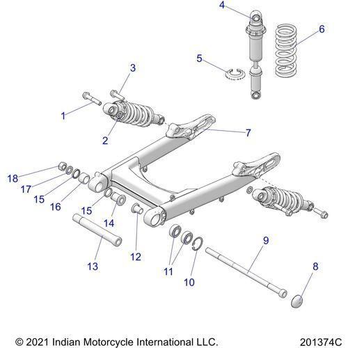 Suspension, Rear Asm., Swing Arm And Shocks All Options - 2022 Indian Scout Sixty Schematic-20397 OEM Schematic