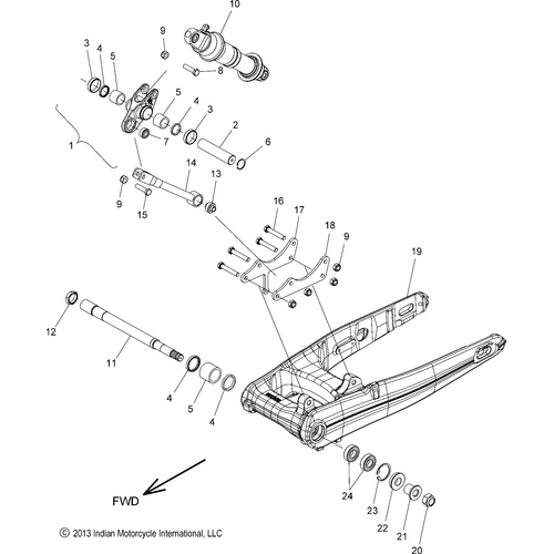 Suspension, Rear Asm., Swing Arm & Shock All Options - 2017 Indian Chief Classic/Chief Vintage Schematic-27580 OEM Schematic
