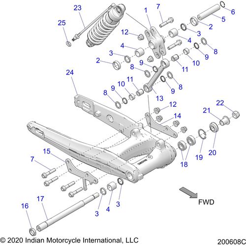 Suspension, Rear Asm., Swing Arm & Shock All Options - 2022 Indian Chieftain Premium Schematic-21426 OEM Schematic