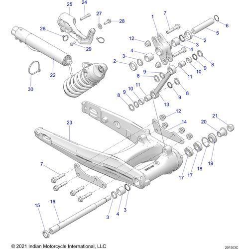 Suspension, Rear Asm., Swing Arm & Shock N22lddrr All Options - 2022 Indian Pursuit Dark Horse / Dark Horse Premium Schematic-21030 OEM Schematic