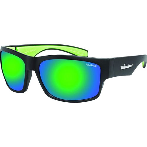 Western Powersports Sunglasses Tiger Bomb Eyewear Matte Black W/Green Mirror Polarized by Bomber TR111-GM