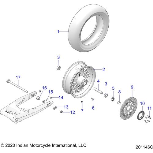 Wheel, Rear N21tvdaa/N21tvdca All Options - 2021 Indian Chief Vintage Dark Horse 116 Schematic-23477 OEM Schematic