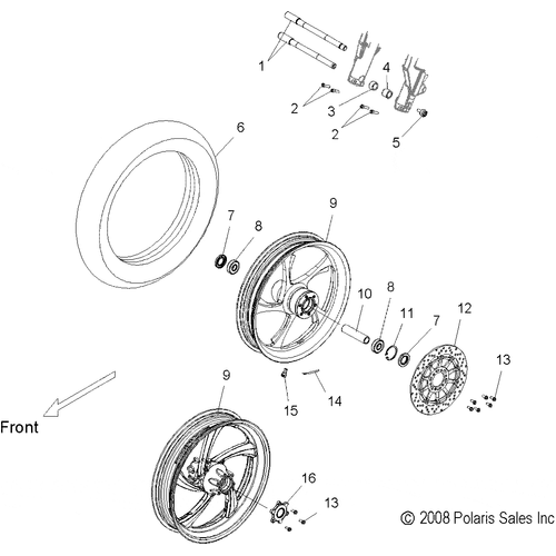 Wheels, Front - 2009 Victory Kingpin/Kingpin Touring/Kingpin Low/Kingpin Pinball All Options - V09Cb26/Cd26/Kb26/Pb26 Schematic 4406 OEM Schematic