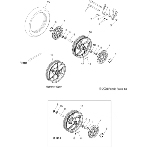 Wheels, Front - 2010 Victory Hammer/Sport/8 Ball All Options - V10Hb36Dd/Hs36Dc/Bb26Da Schematic 3982 OEM Schematic