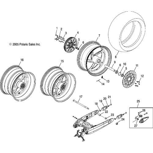 Wheels, Rear (Billet) - 2006 Victory Vegas Jackpot All Options - V06Xb26 Schematic 5195 OEM Schematic
